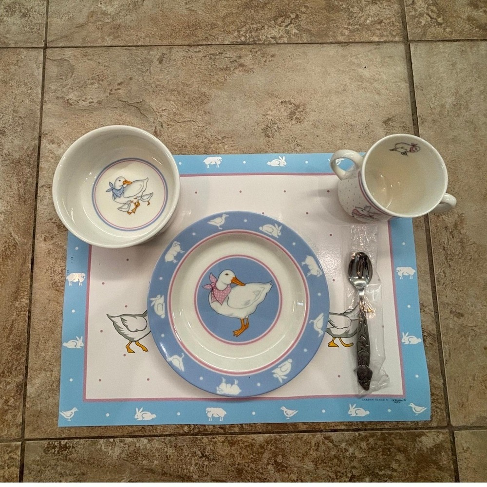 Gorham Gordon Fraser 5pc Child Nursery Set Plate Bowl Mug Spoon Placemat Duck
